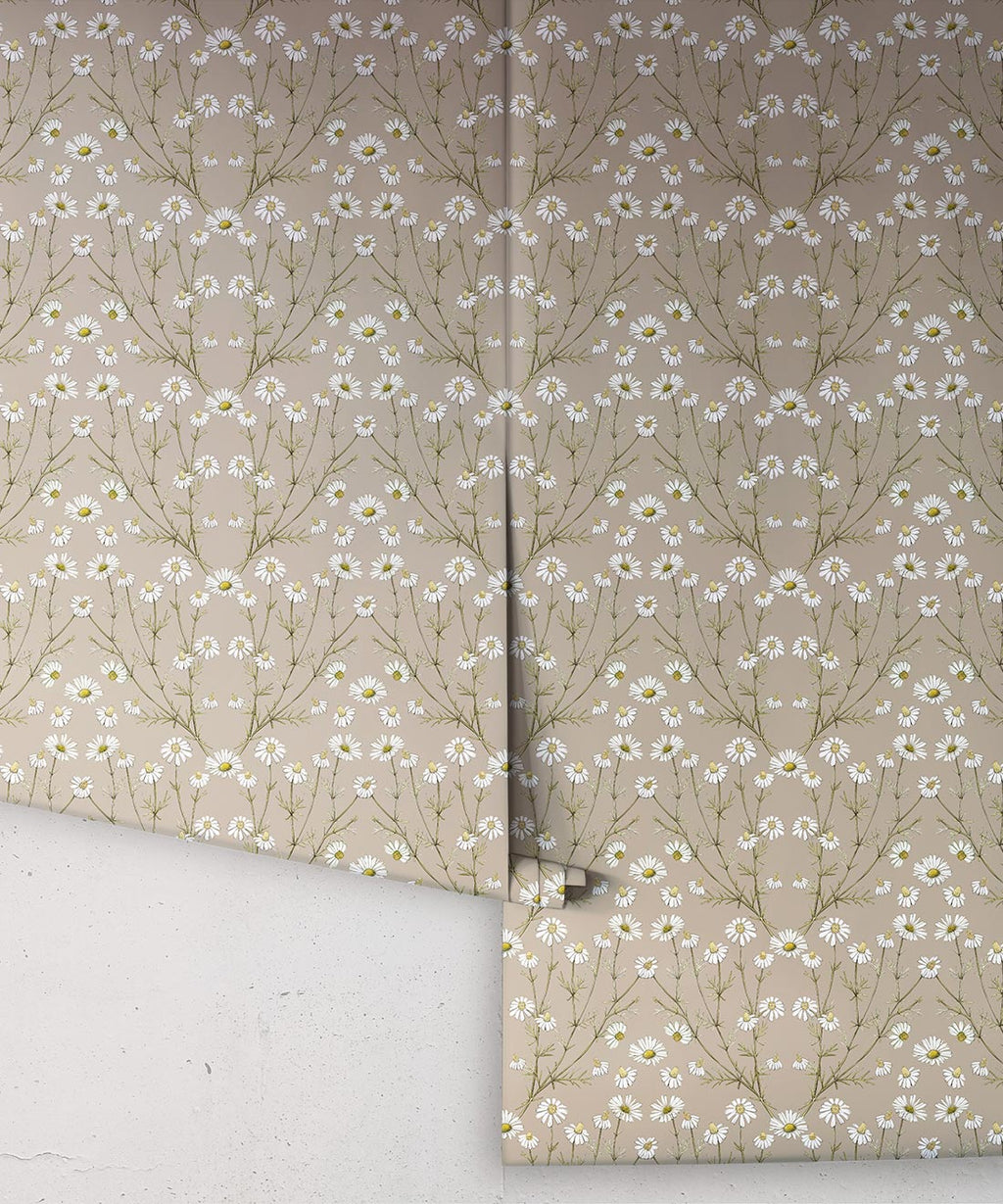 Daisy Damask Wallpaper, Linen
