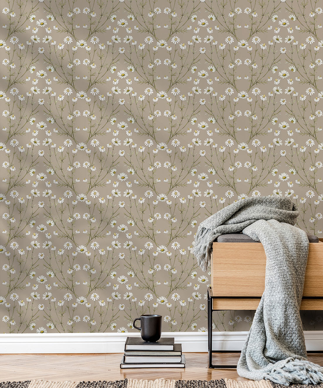 Daisy Damask Wallpaper, Linen
