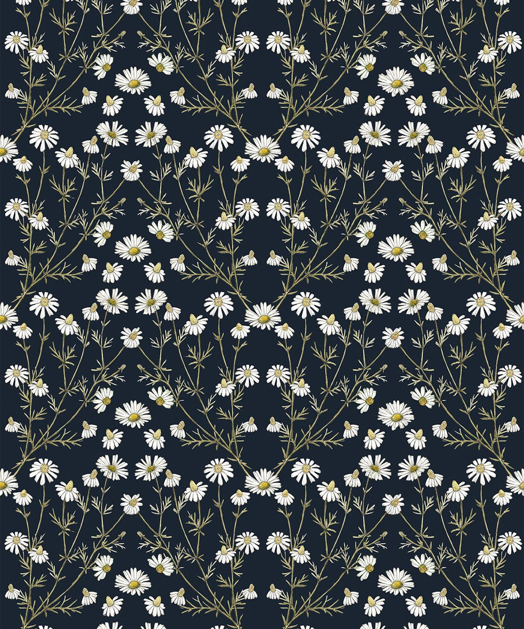 Daisy Damask Wallpaper, Navy