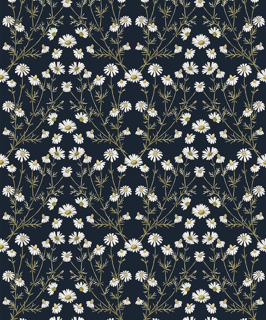 Daisy Damask Wallpaper, Navy