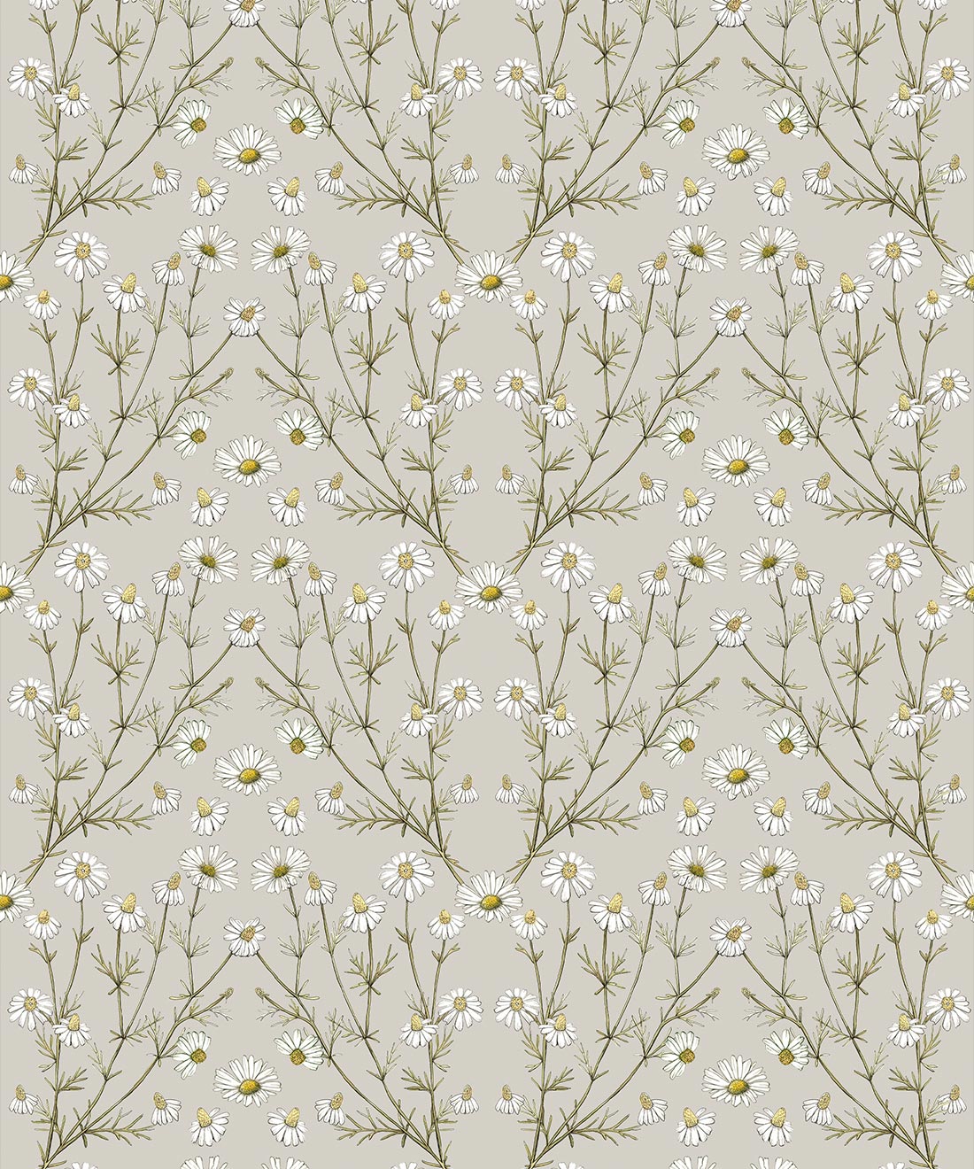 Daisy Damask Wallpaper, Stone