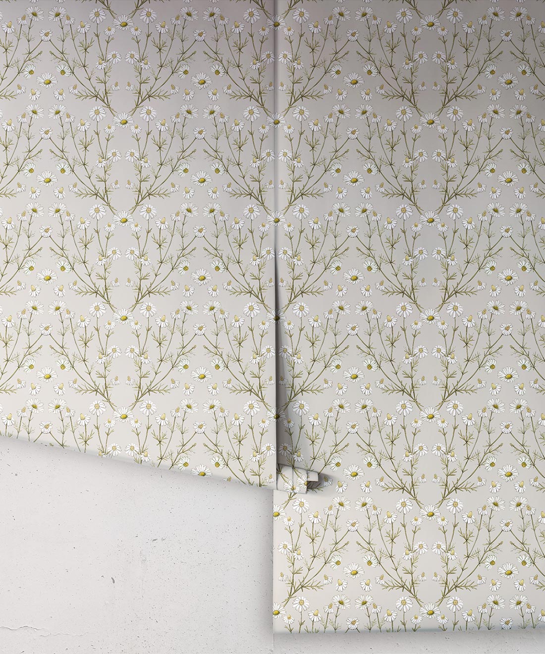 Daisy Damask Wallpaper, Stone