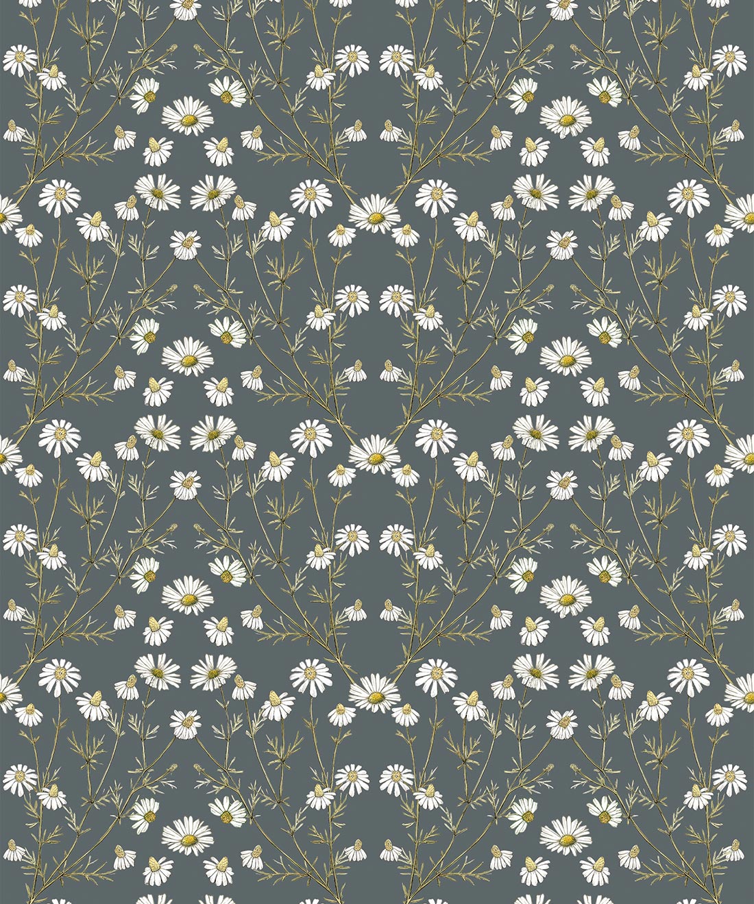 Daisy Damask Wallpaper, Slate grey