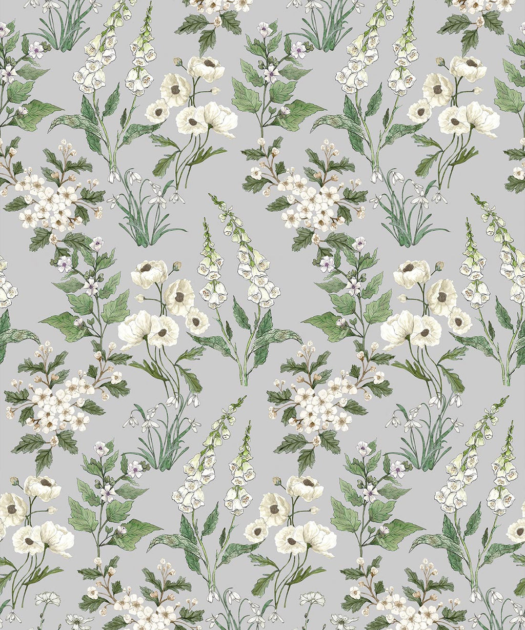 Garden Delight Wallpaper, Dusty Blue