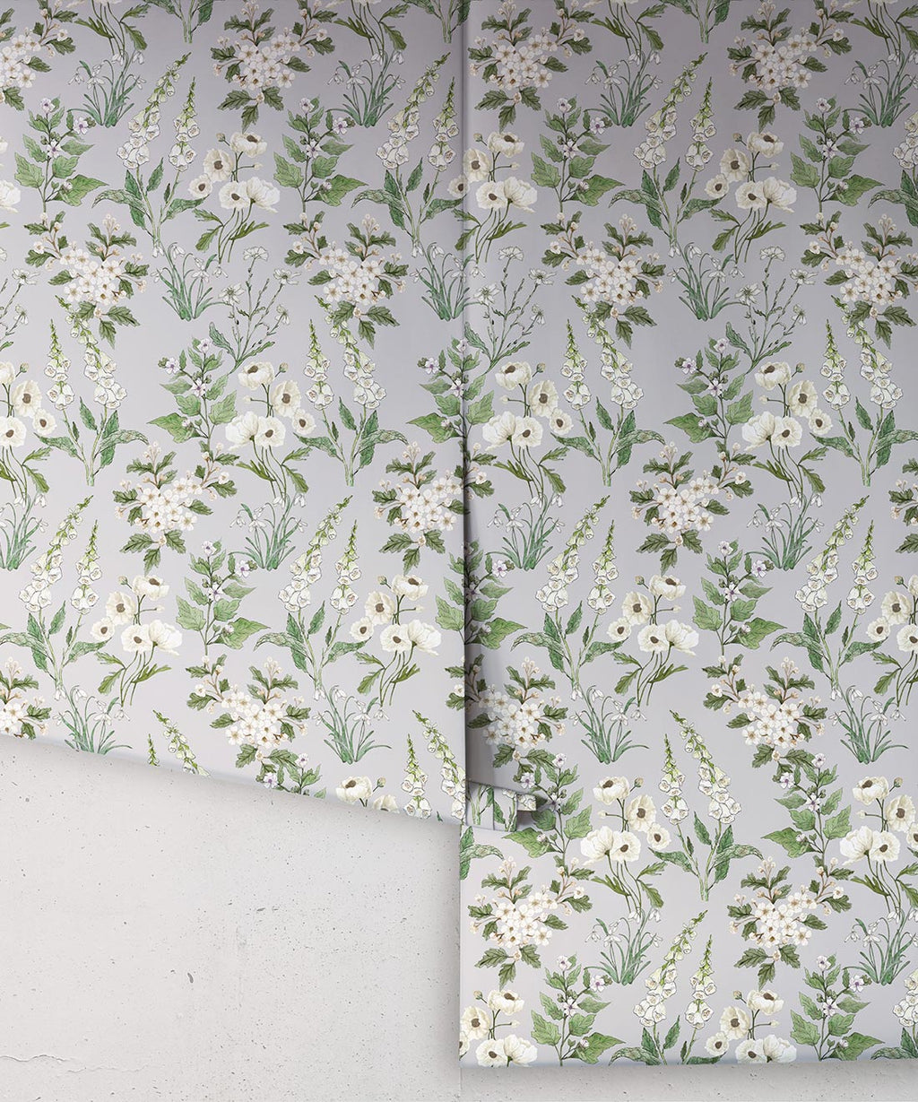 Garden Delight Wallpaper, Dusty Blue