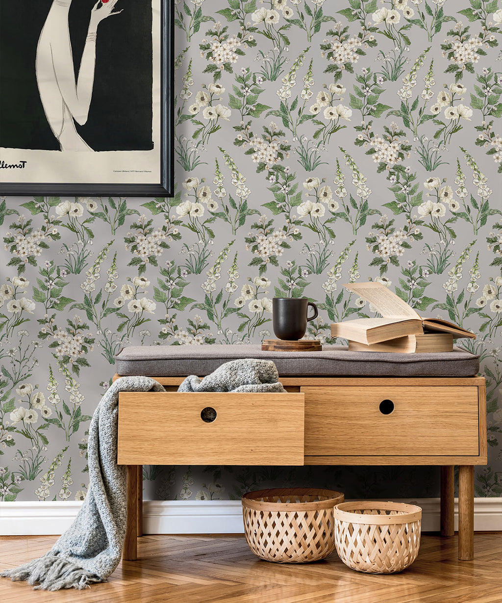 Garden Delight Wallpaper, Dusty Blue