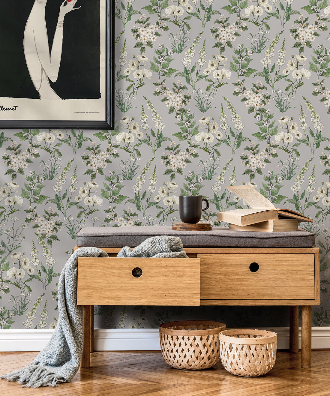 Garden Delight Wallpaper, Dusty Blue