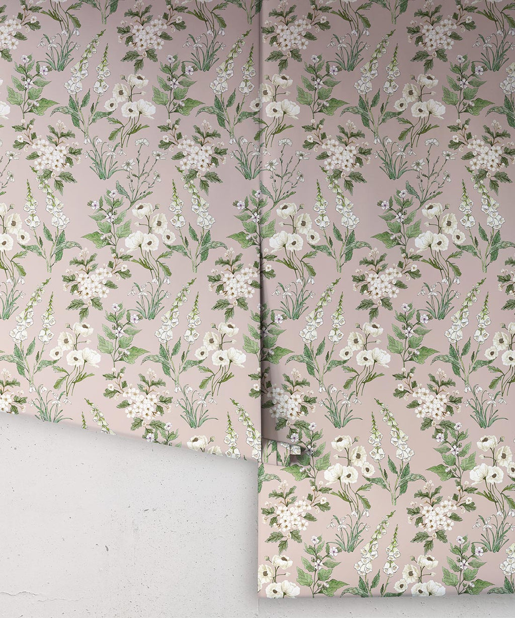 Garden Delight Wallpaper, Dusty Pink