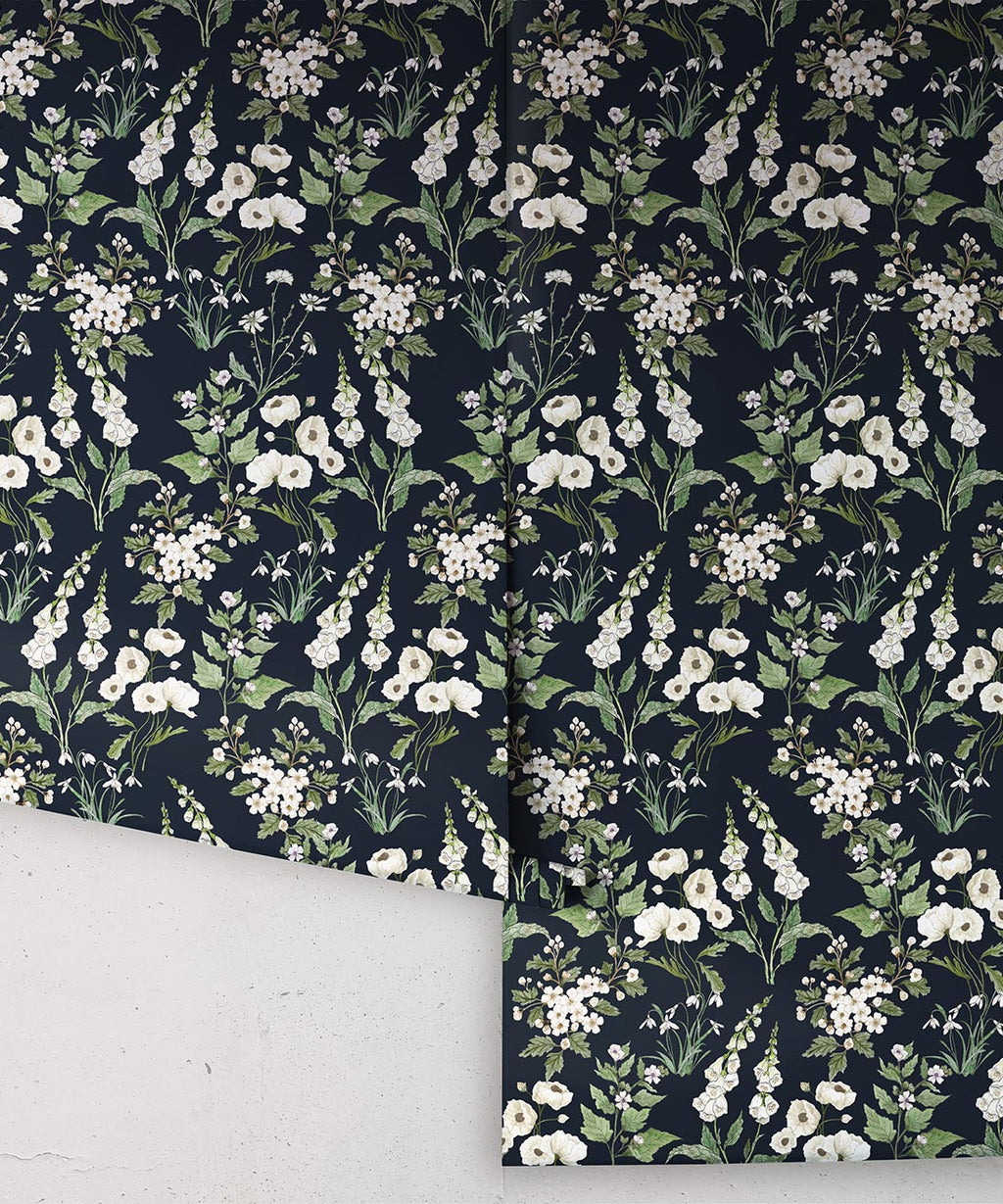 Garden Delight Wallpaper, Navy