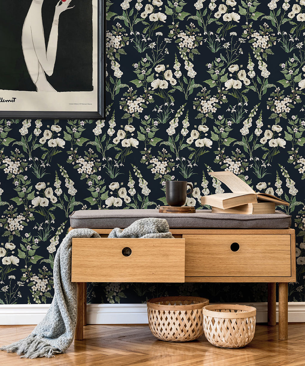 Garden Delight Wallpaper, Navy