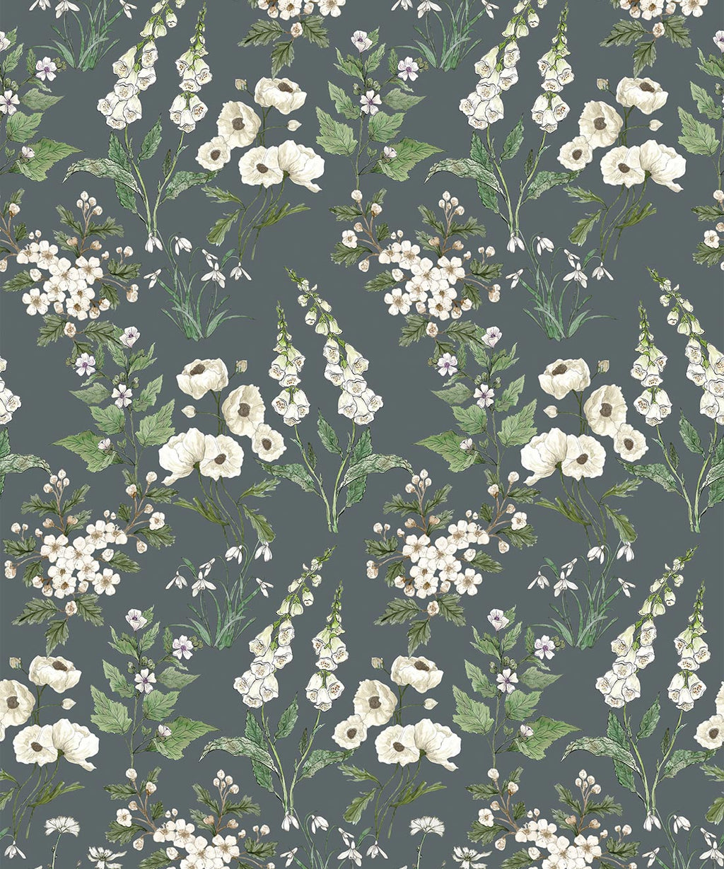Garden Delight Wallpaper, Slate grey