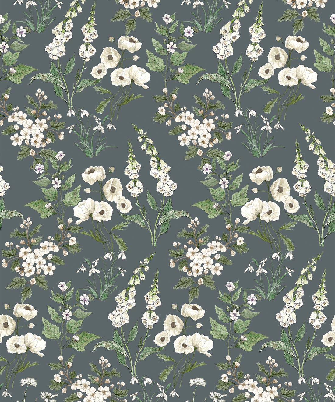 Garden Delight Wallpaper, Slate grey