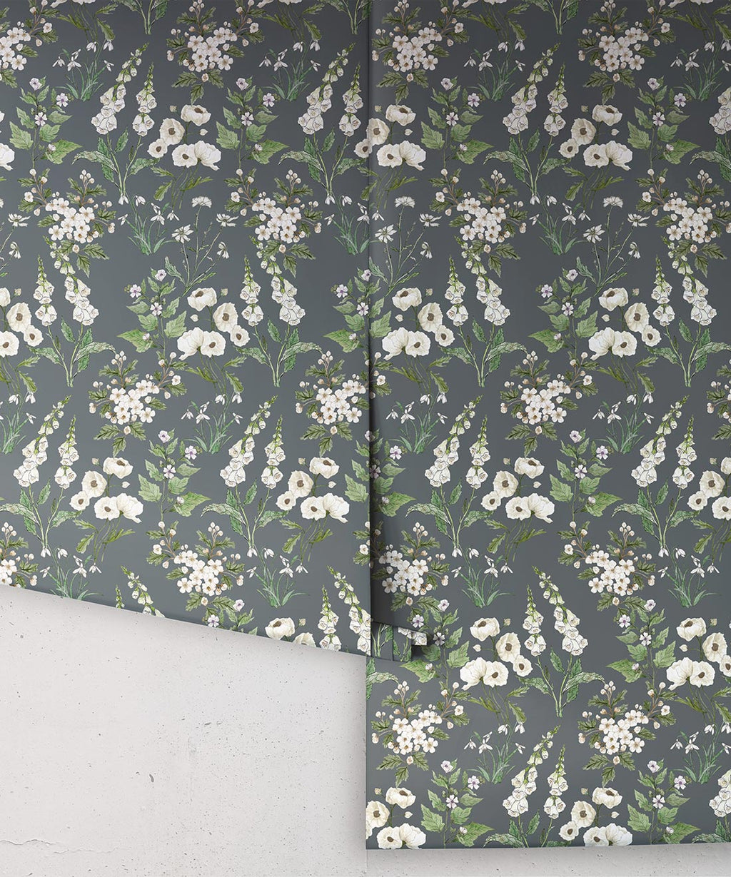 Garden Delight Wallpaper, Slate grey