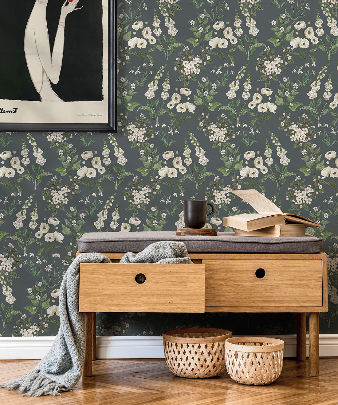 Garden Delight Wallpaper, Slate grey