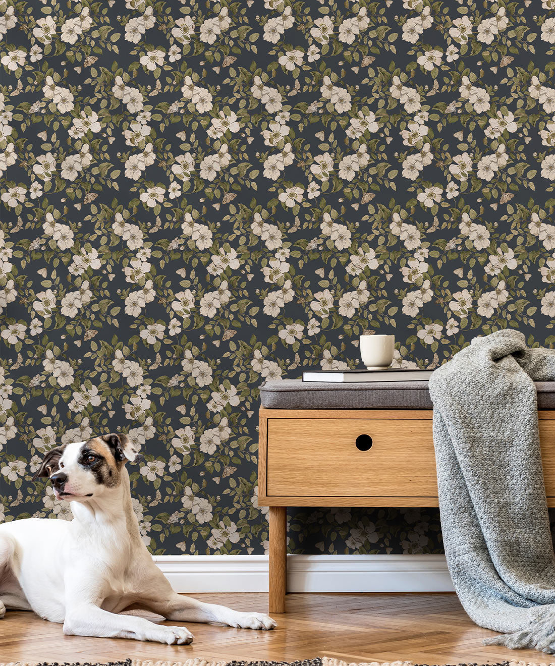 Sweet Briar Wallpaper, Charcoal