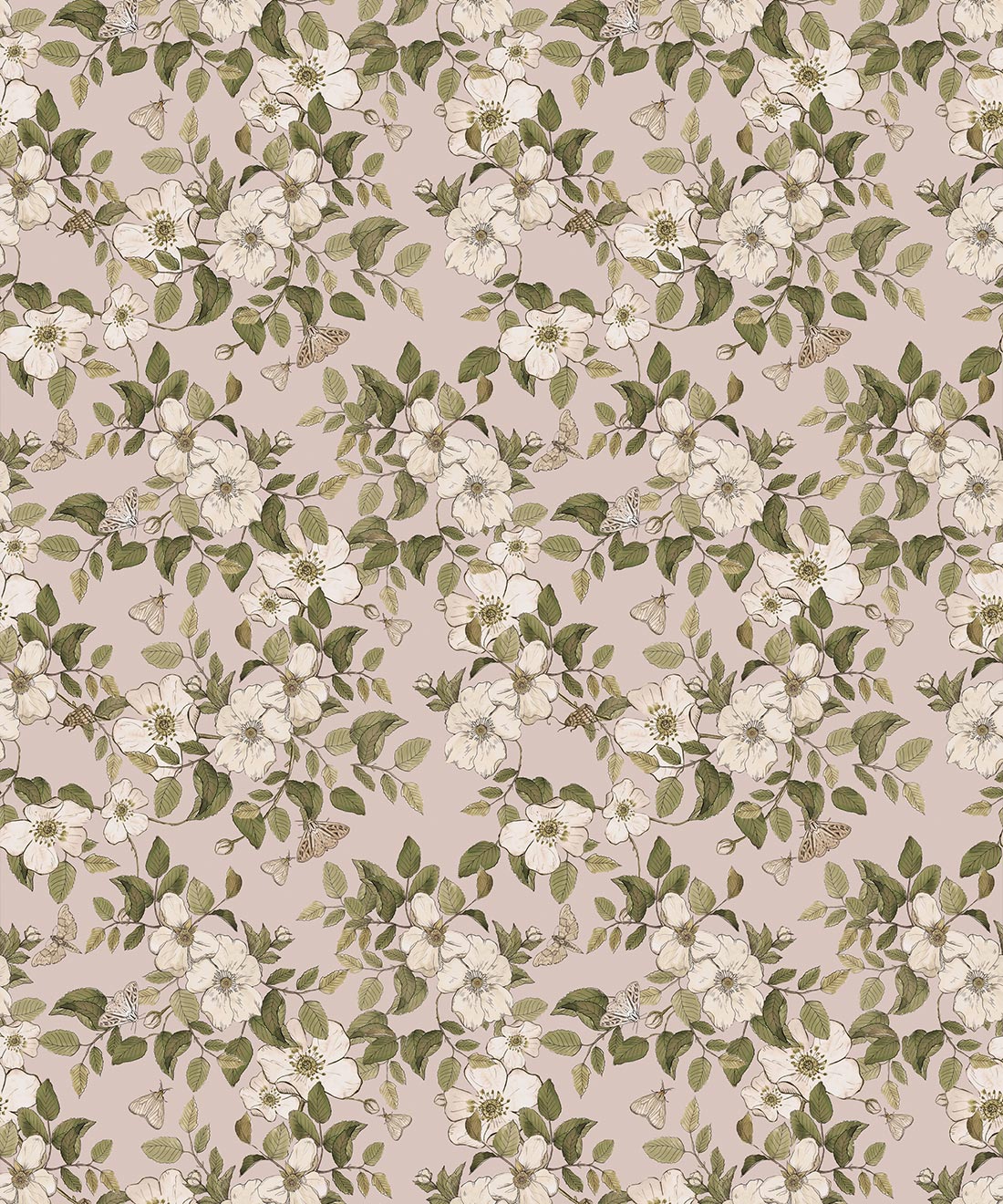 Sweet Briar Wallpaper, Dusty Pink
