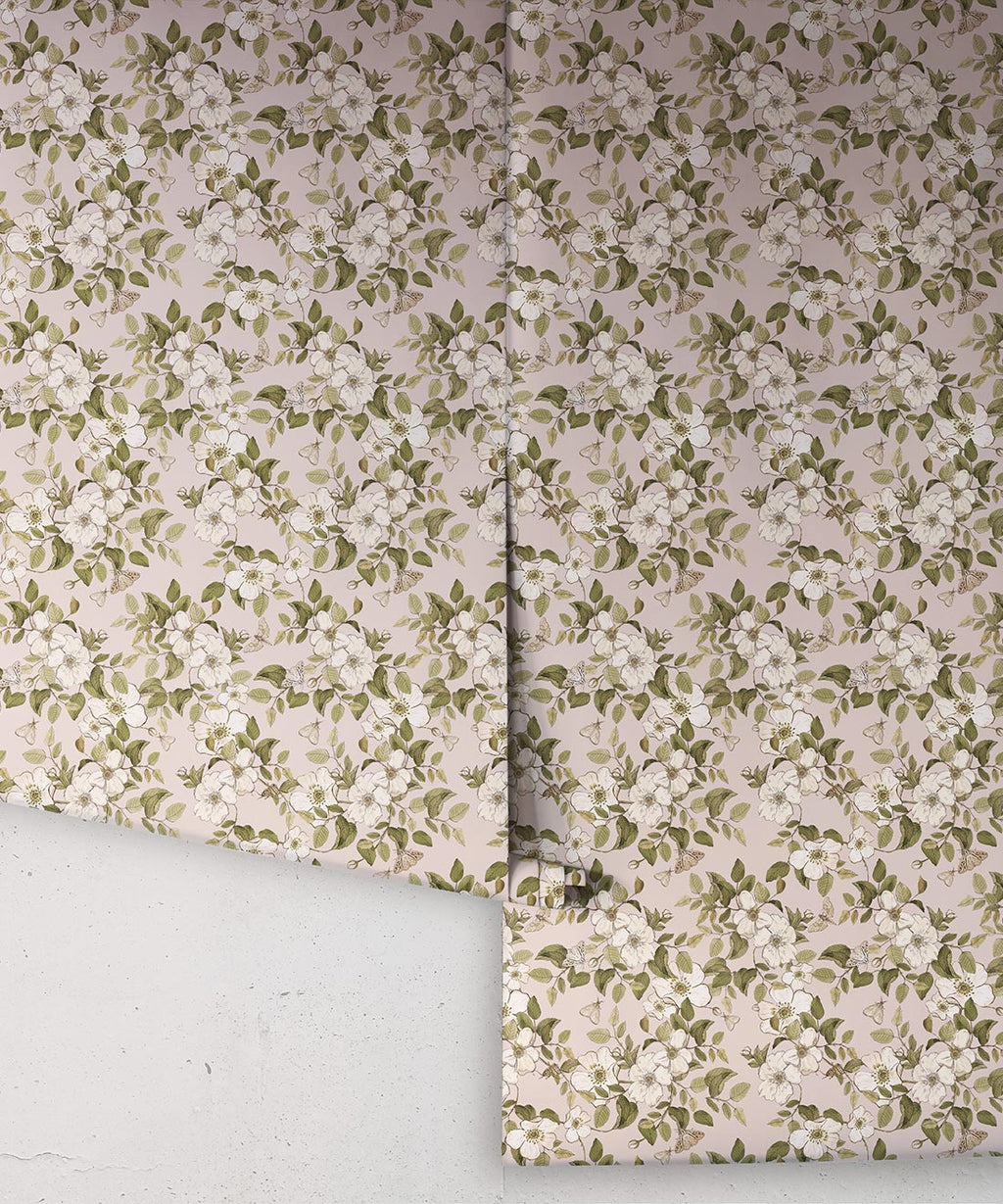 Sweet Briar Wallpaper, Dusty Pink