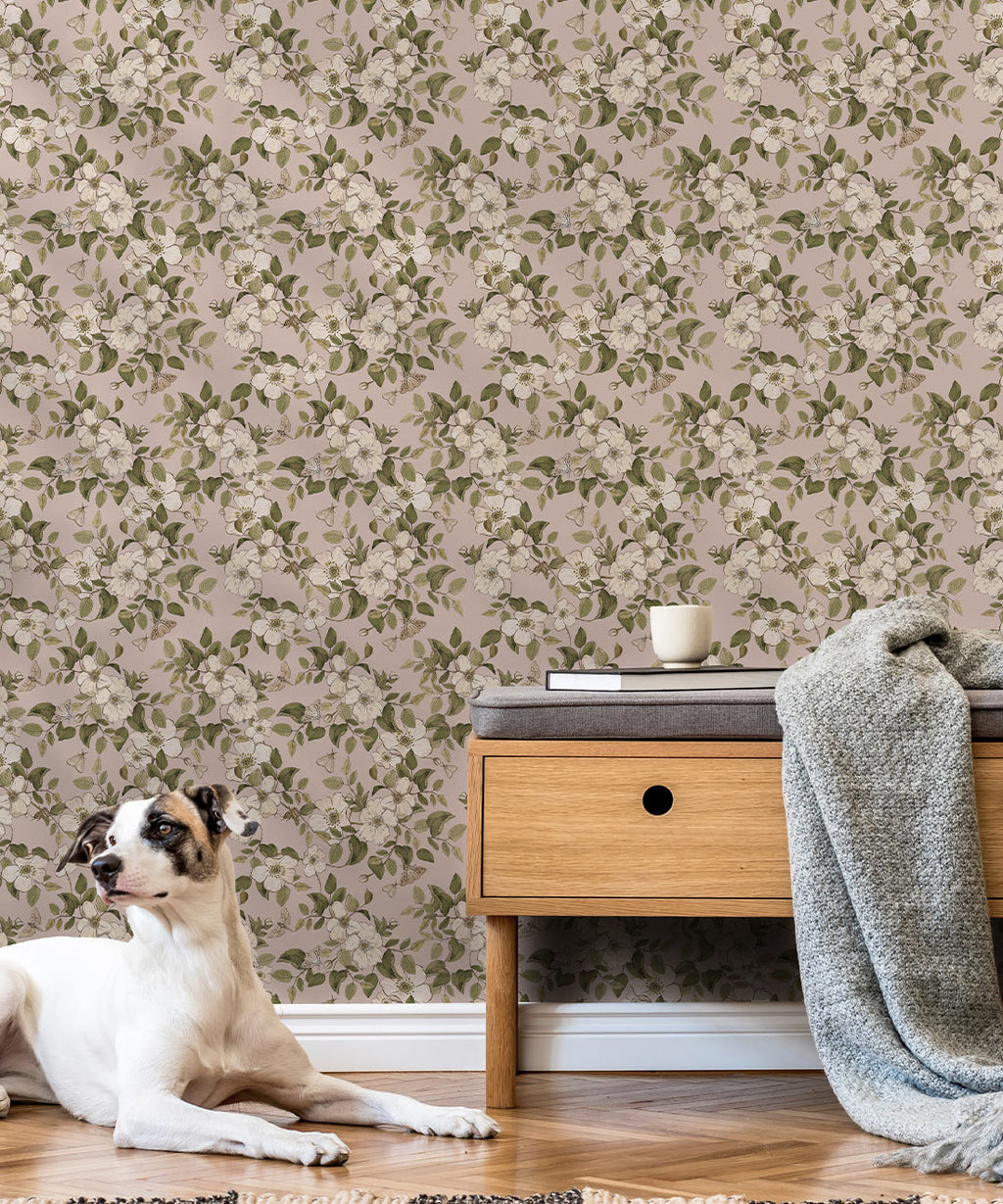 Sweet Briar Wallpaper, Dusty Pink
