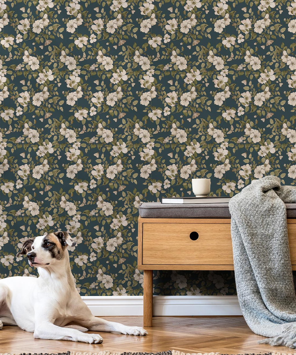 Sweet Briar Wallpaper, Emerald