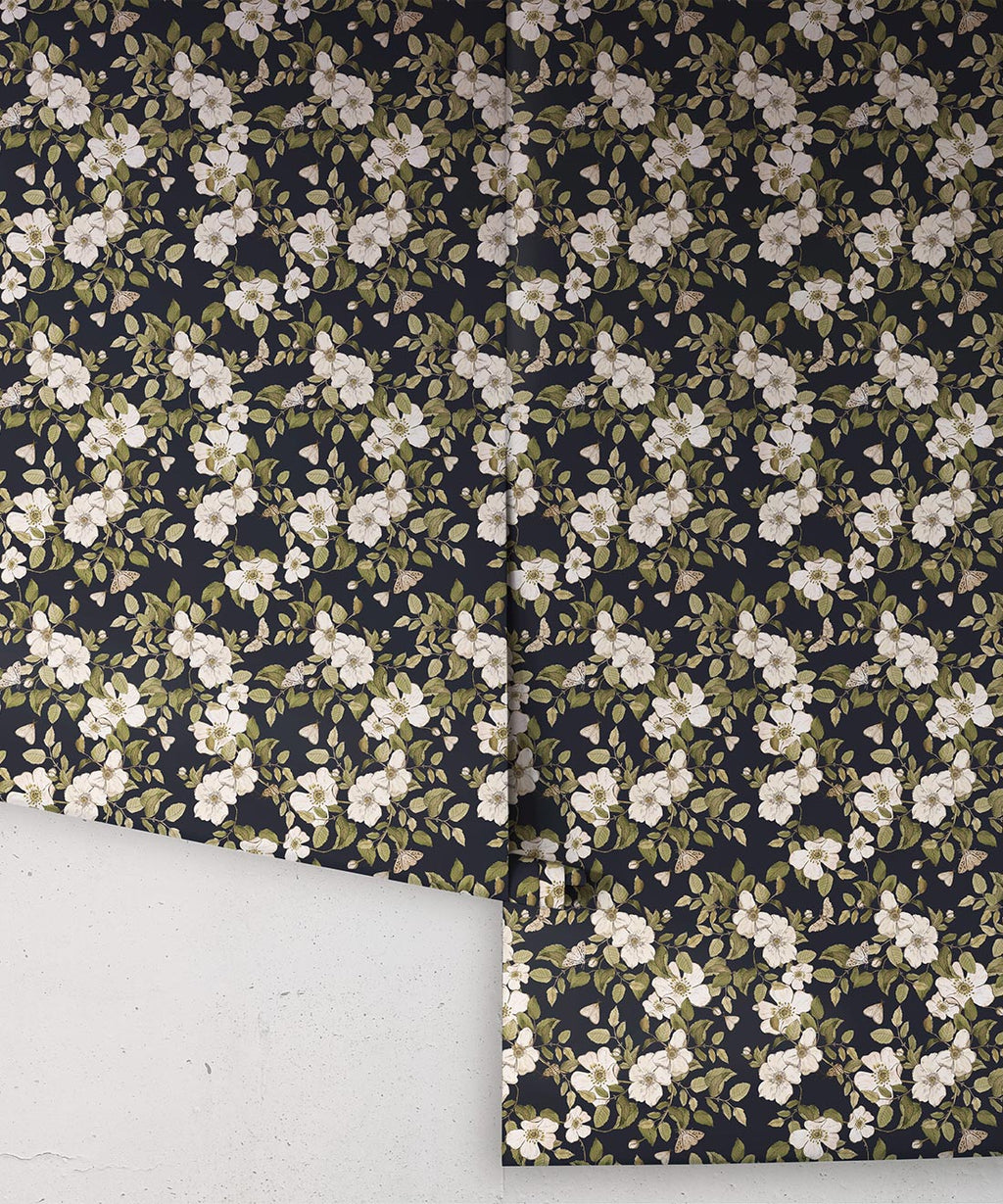 Sweet Briar Wallpaper, Navy