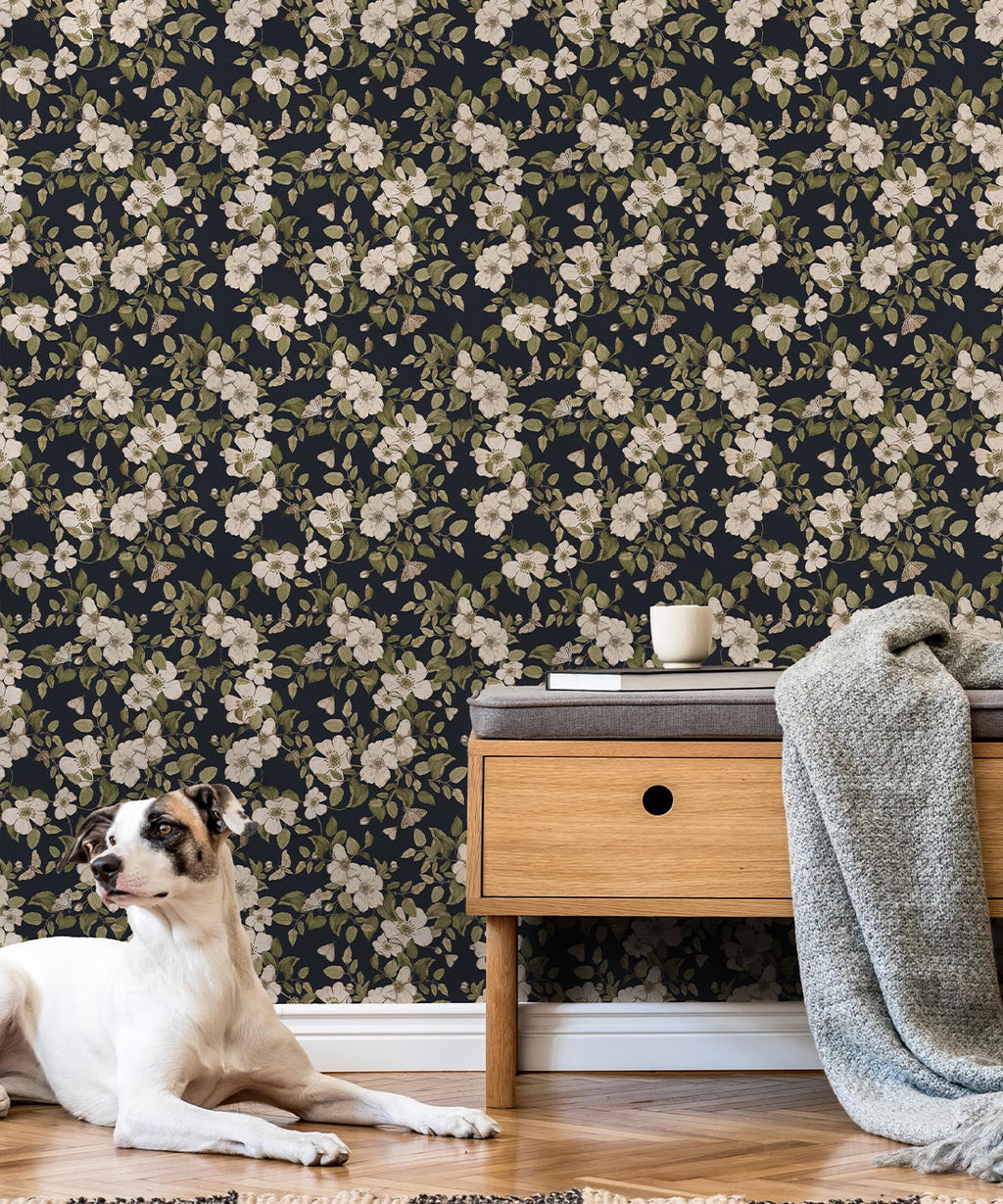 Sweet Briar Wallpaper, Navy