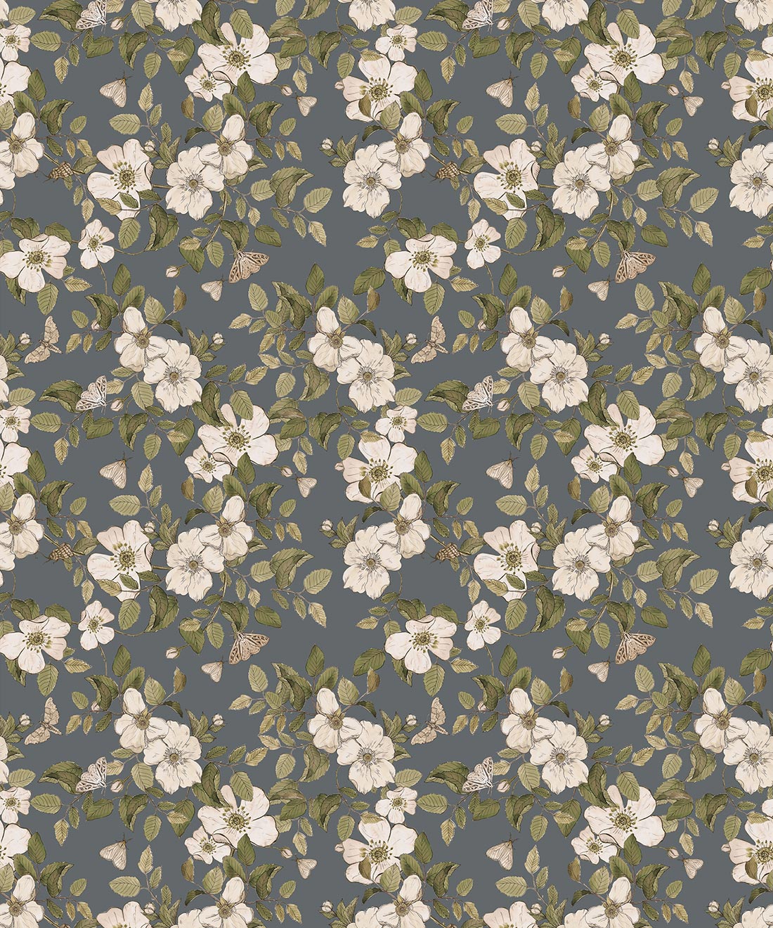 Sweet Briar Wallpaper, Slate grey