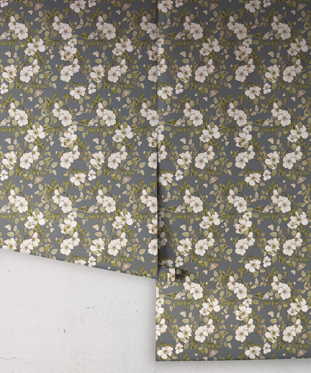 Sweet Briar Wallpaper, Slate grey