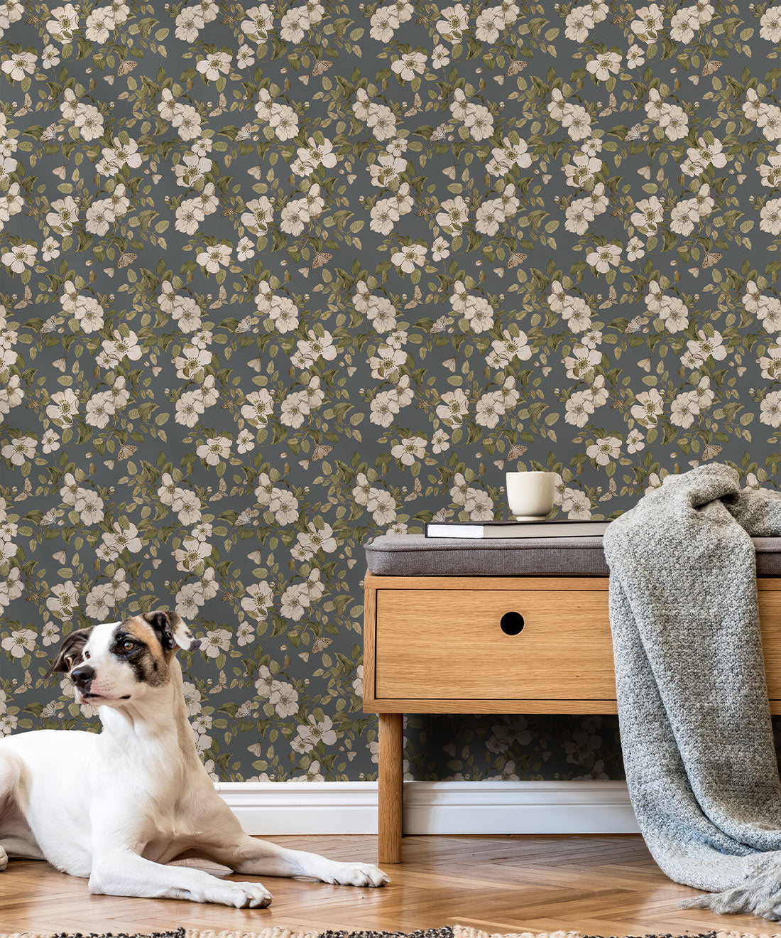 Sweet Briar Wallpaper, Slate grey