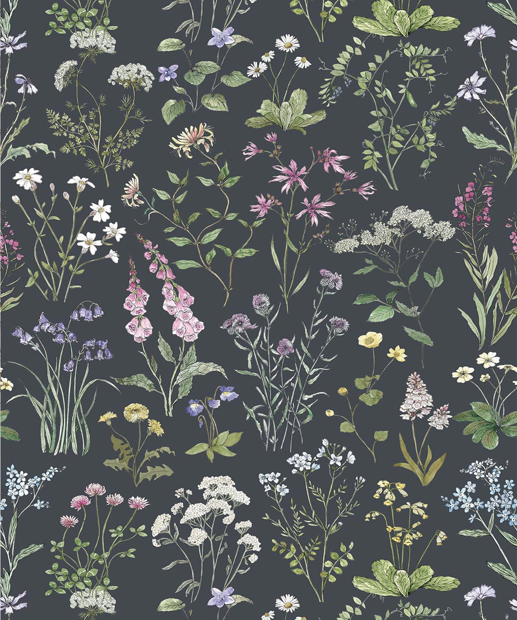 Wild Meadow Wallpaper, Charcoal