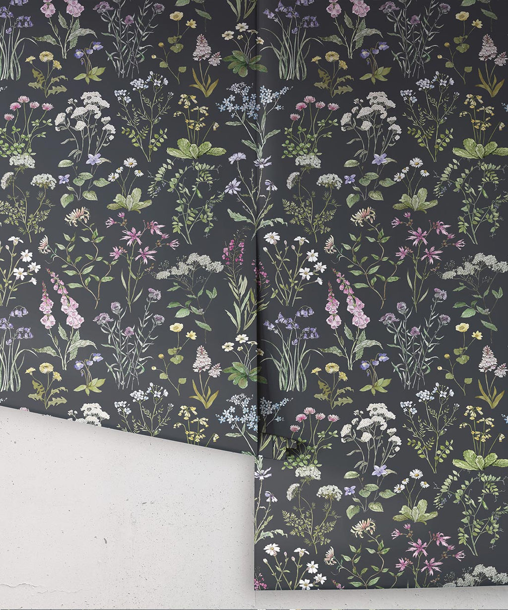 Wild Meadow Wallpaper, Charcoal