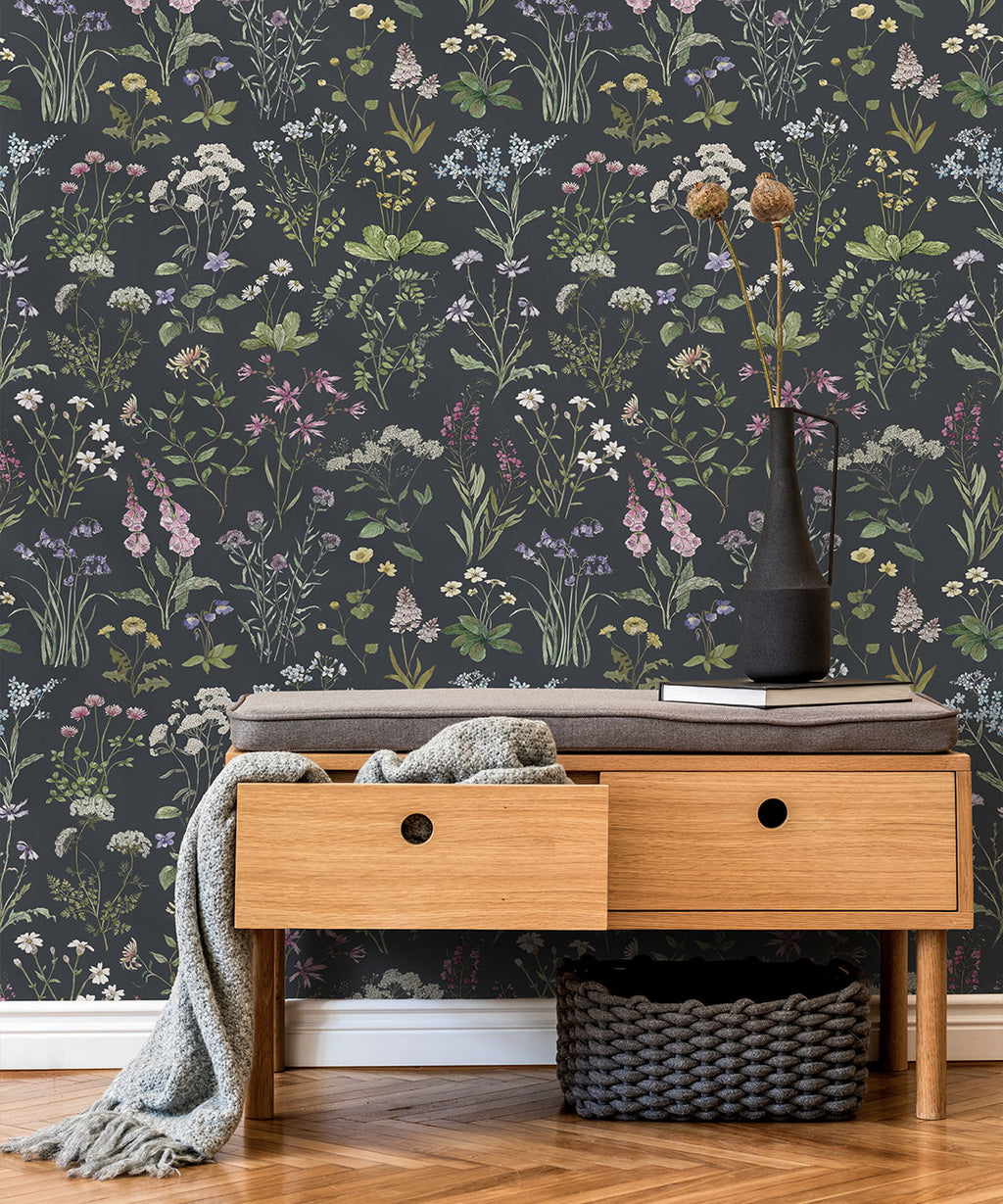 Wild Meadow Wallpaper, Charcoal