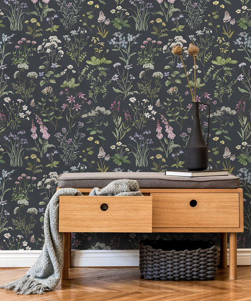 Wild Meadow Wallpaper, Charcoal