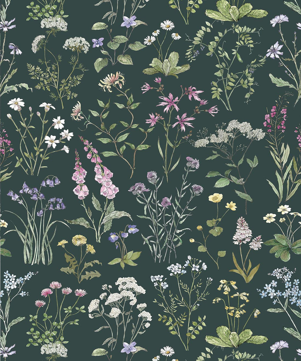 Wild Meadow Wallpaper, Dark Green