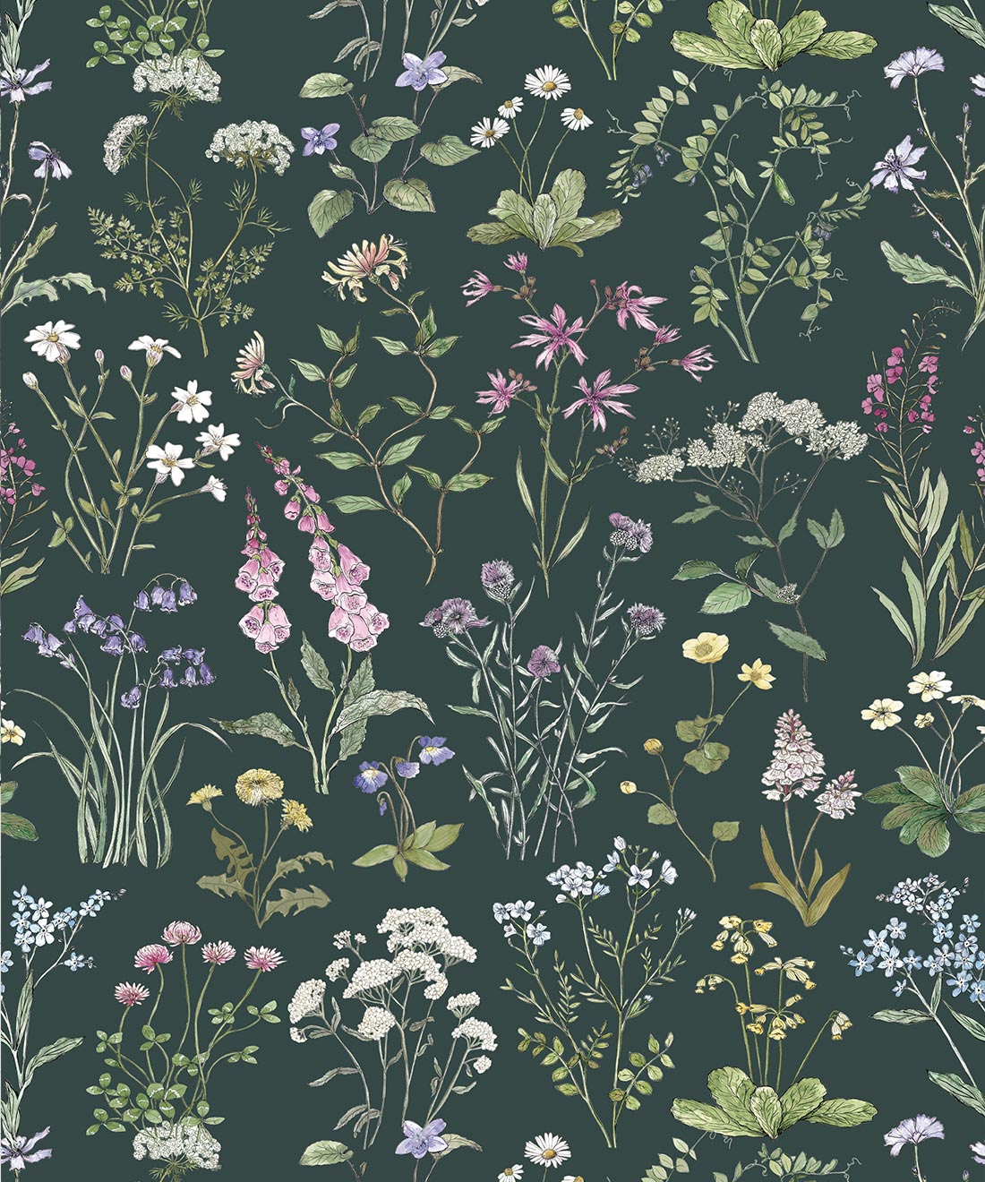 Wild Meadow Wallpaper, Dark Green