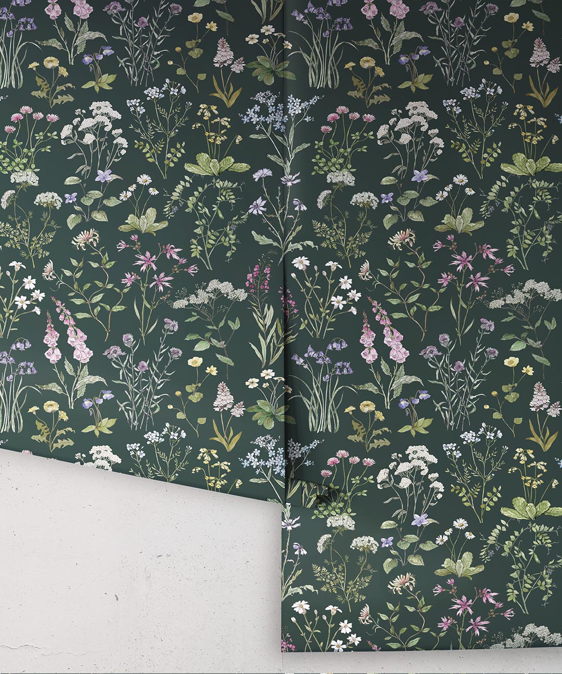 Wild Meadow Wallpaper, Dark Green