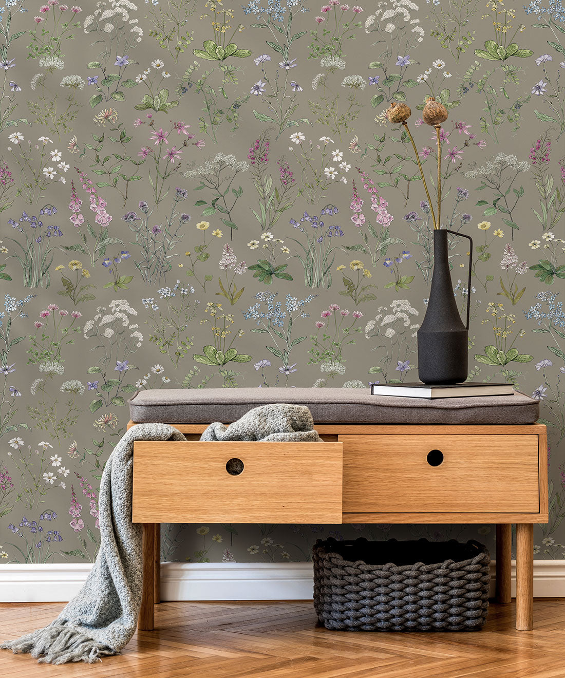 Wild Meadow Wallpaper, French Grey