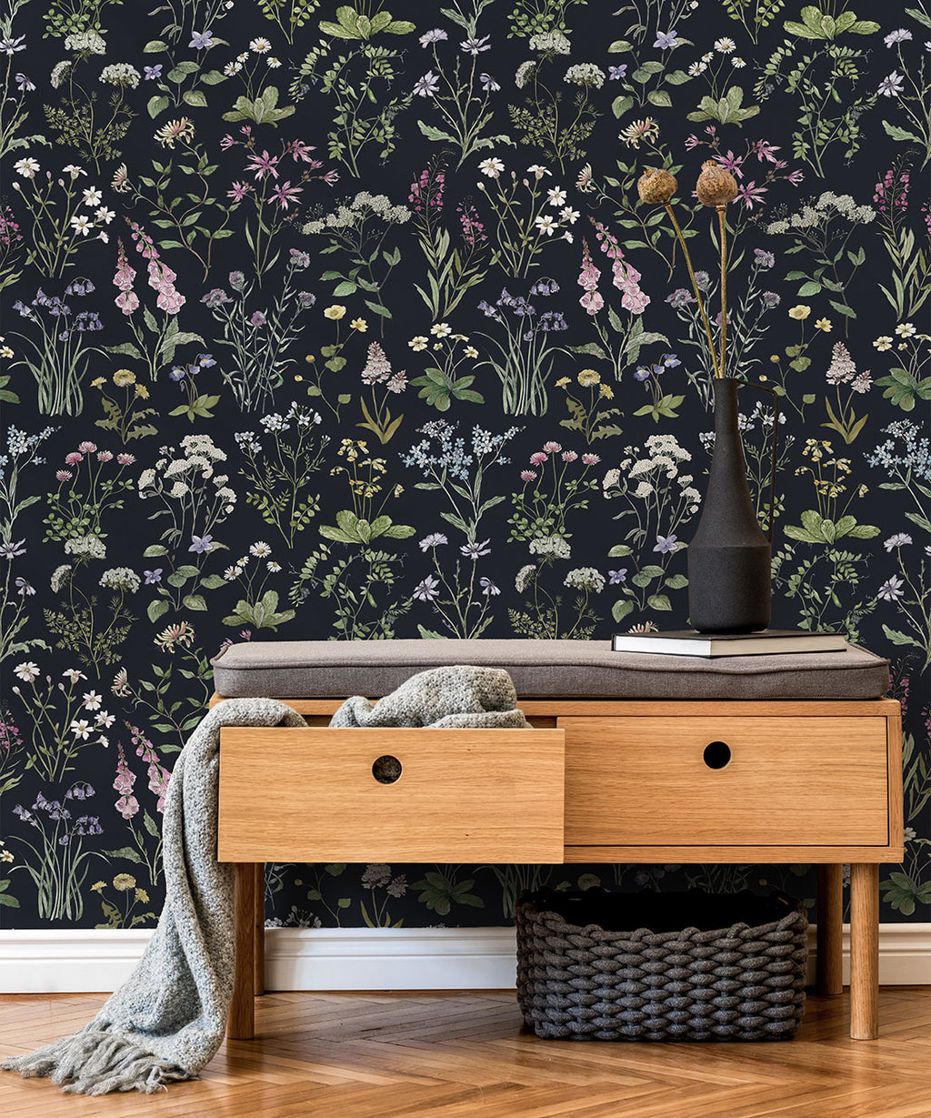 Wild Meadow Wallpaper, Navy