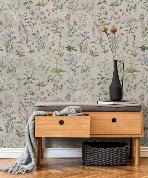 Wild Meadow Wallpaper, Stone