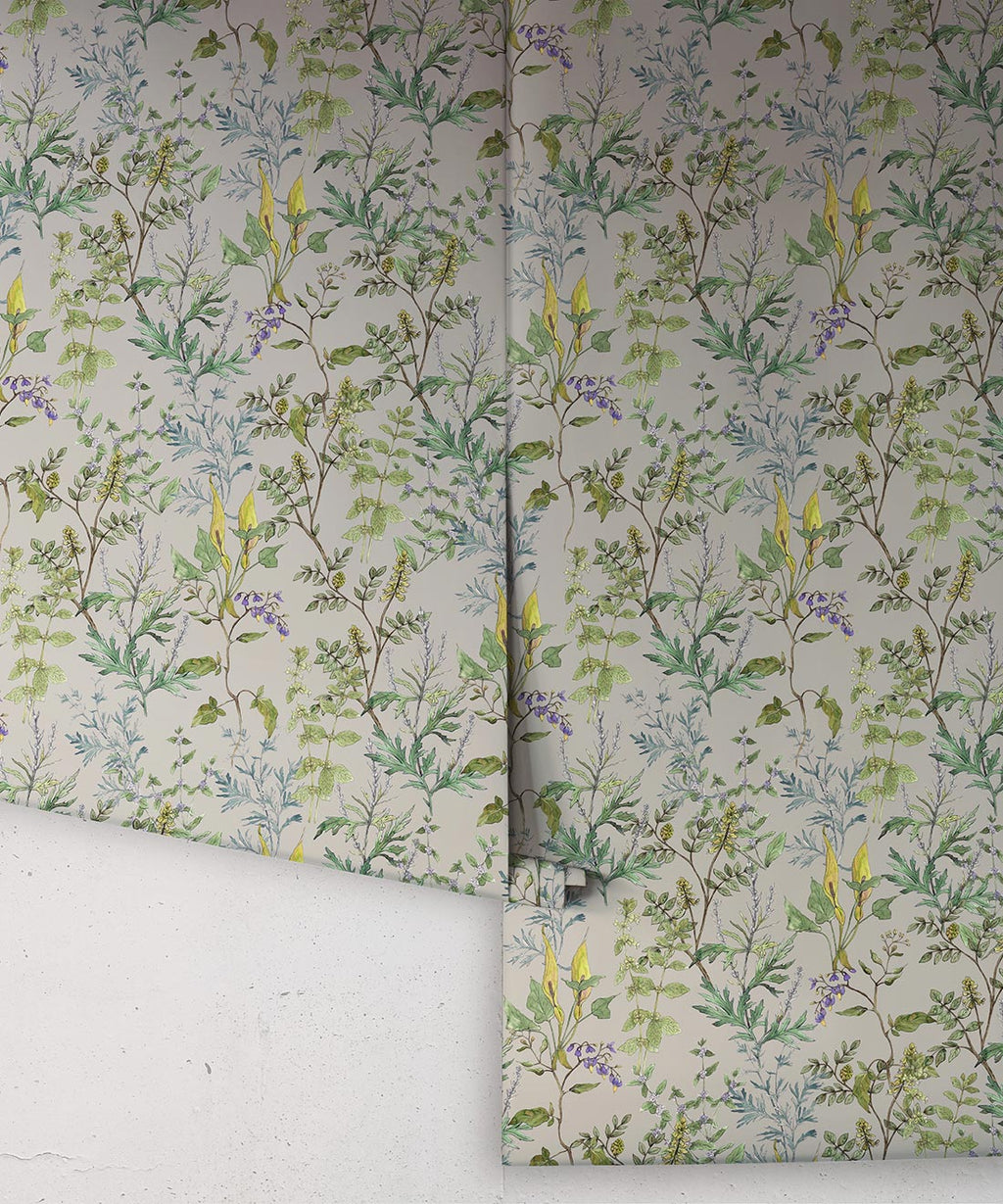 Woodland Floral Wallpaper, Antique Grey