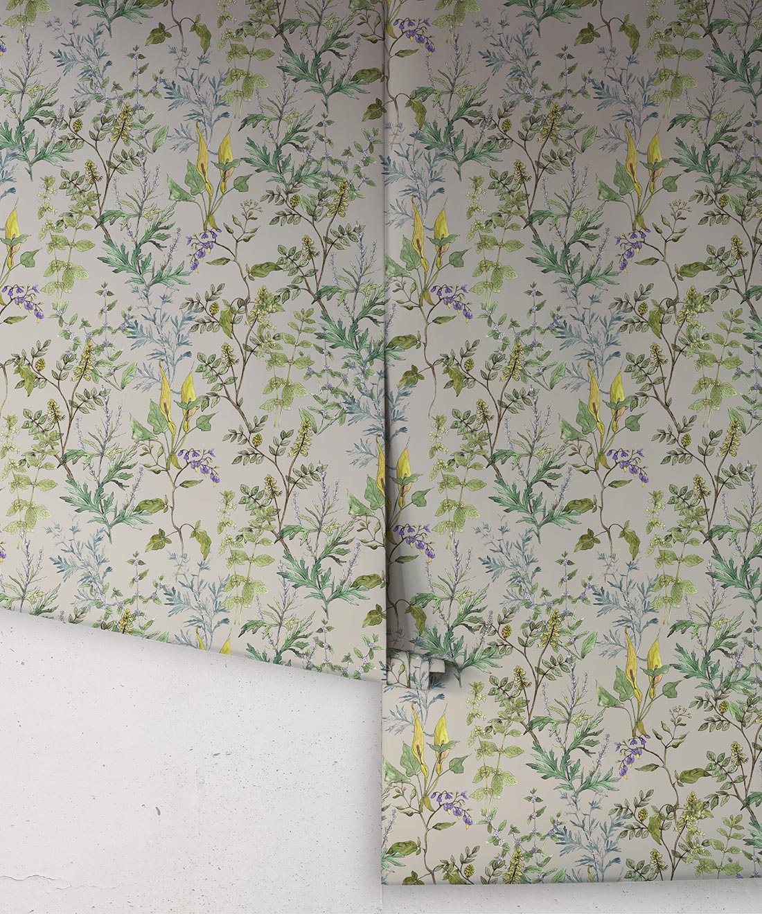 Woodland Floral Wallpaper, Antique Grey
