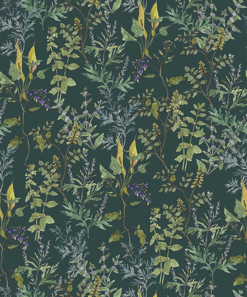 Woodland Floral Wallpaper, Green