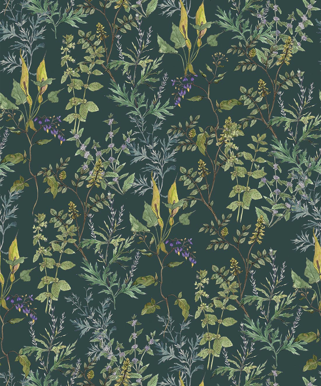 Woodland Floral Wallpaper, Green