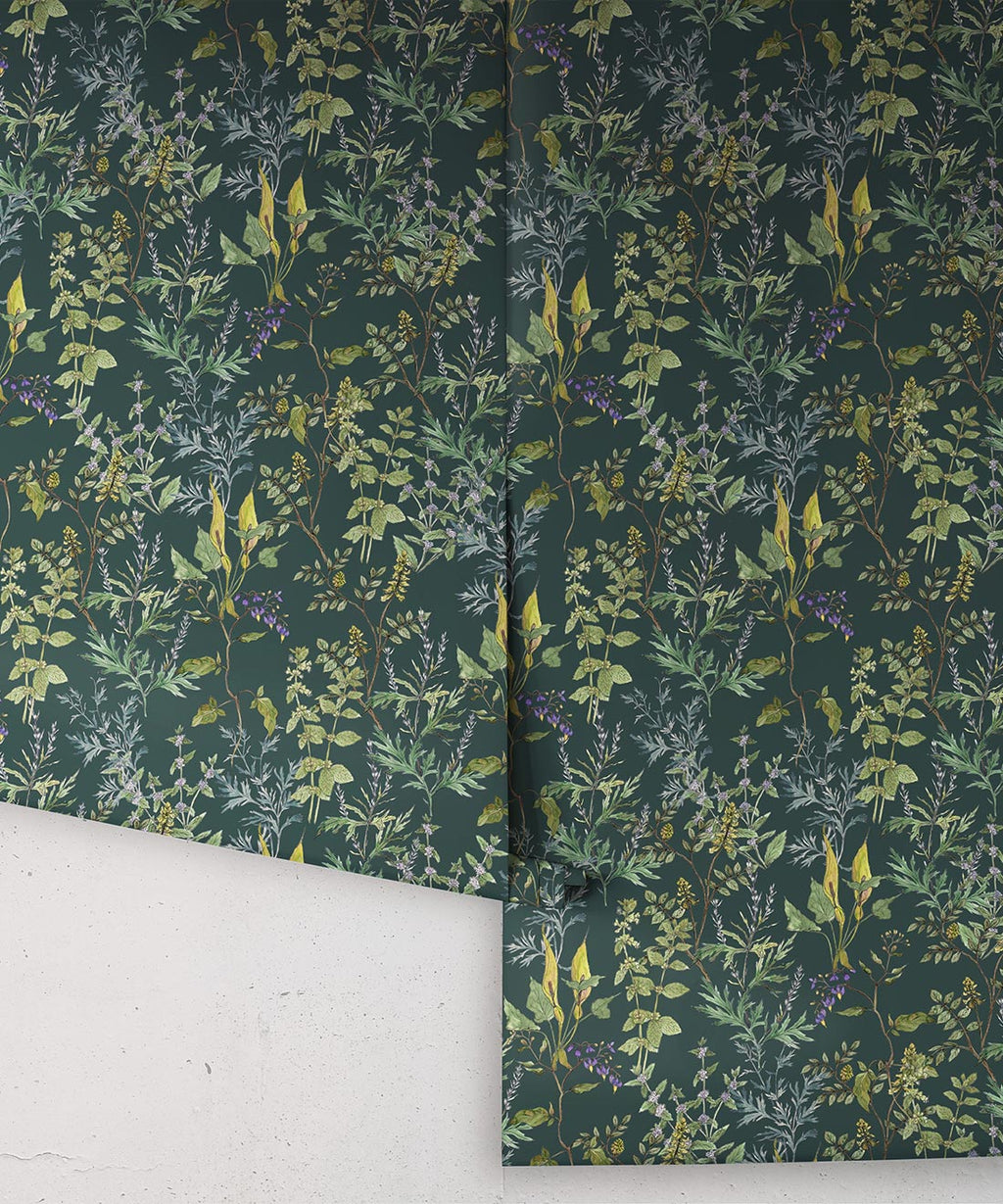 Woodland Floral Wallpaper, Green