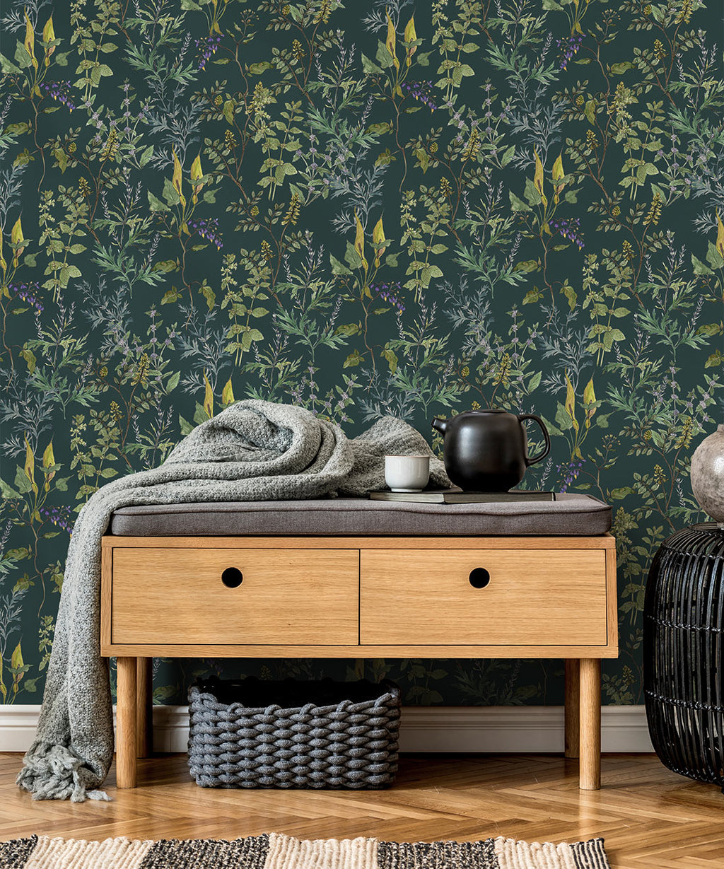 Woodland Floral Wallpaper, Green