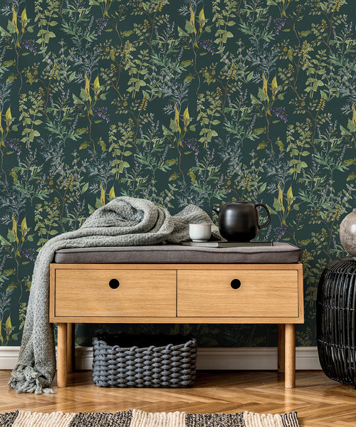 Woodland Floral Wallpaper, Green