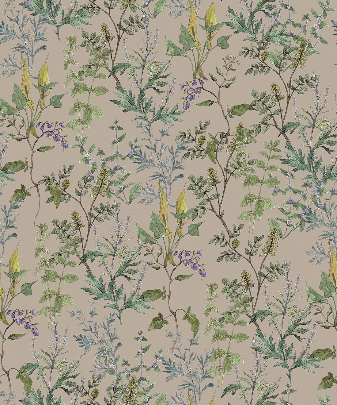 Woodland Floral Wallpaper, Linen