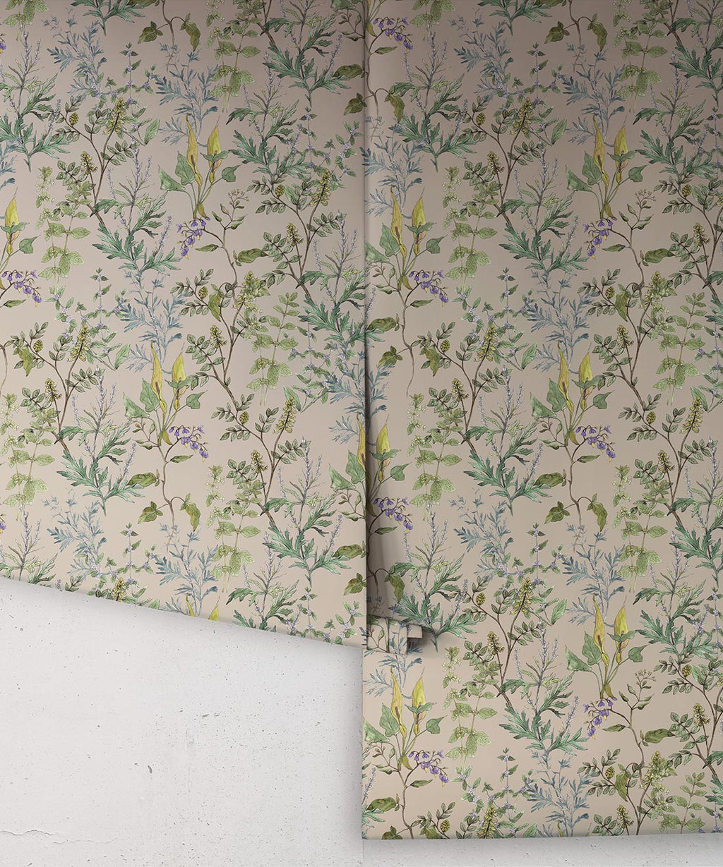 Woodland Floral Wallpaper, Linen