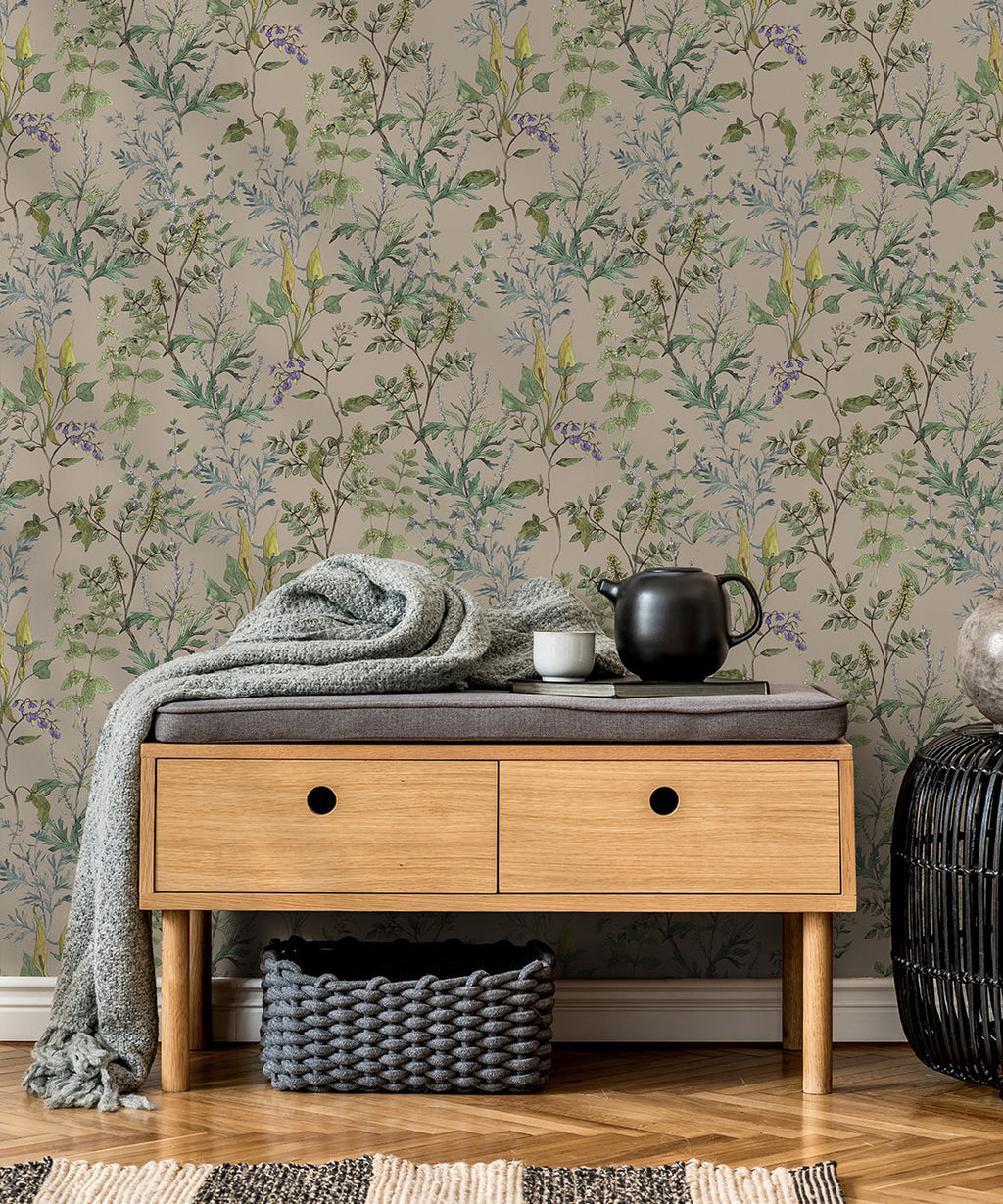 Woodland Floral Wallpaper, Linen