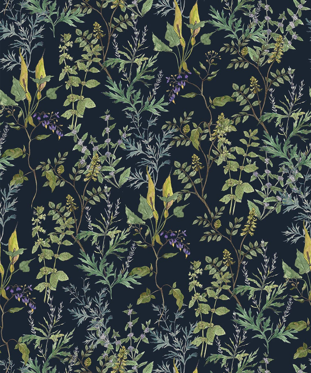 Woodland Floral Wallpaper, Navy