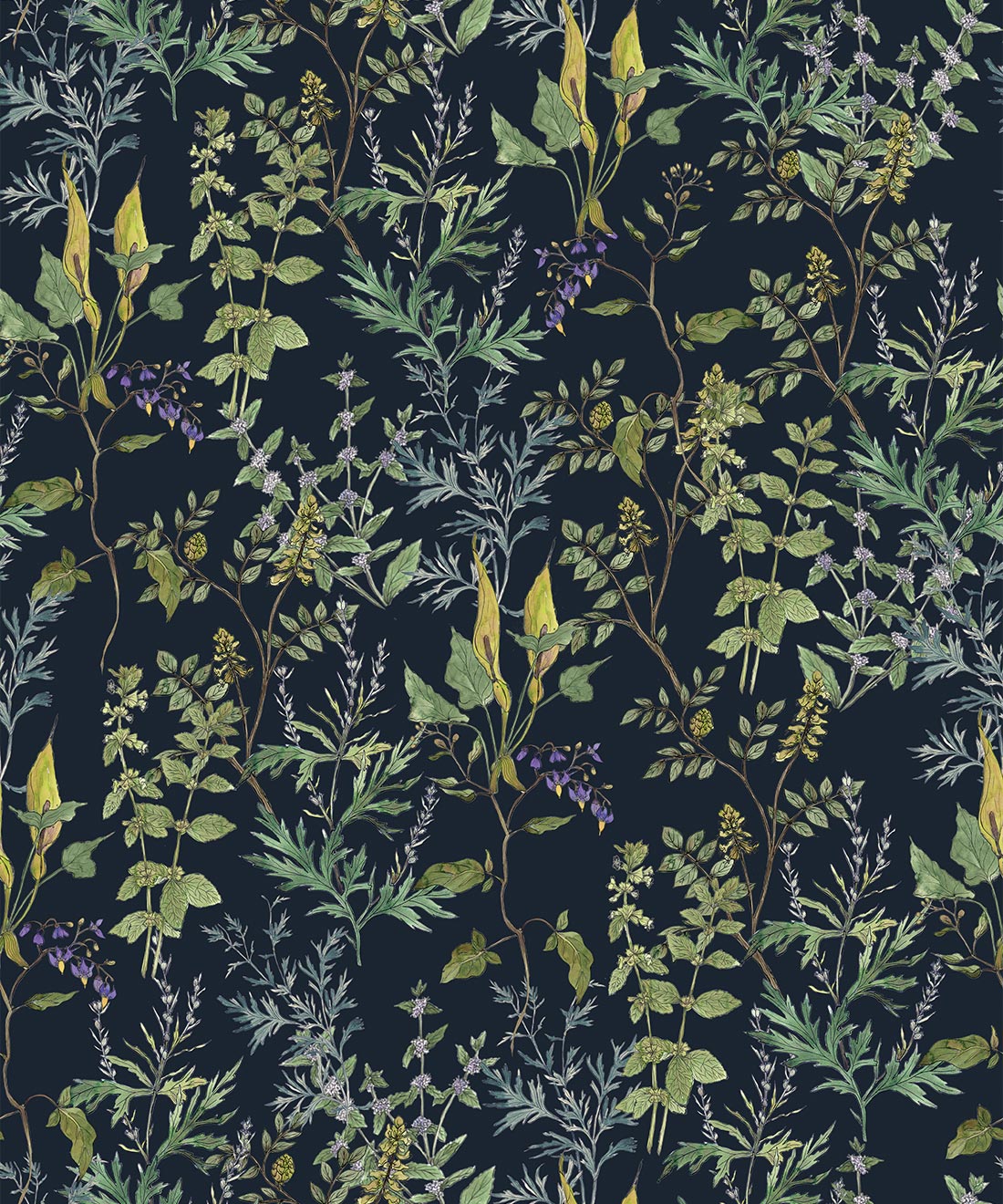 Woodland Floral Wallpaper, Navy